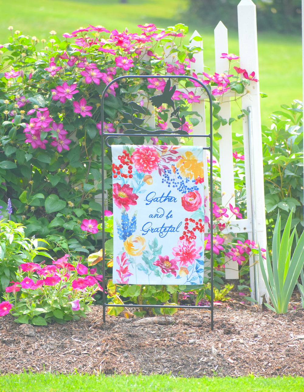 Small Garden Flag Arbor With Hummingbird Cutout Design