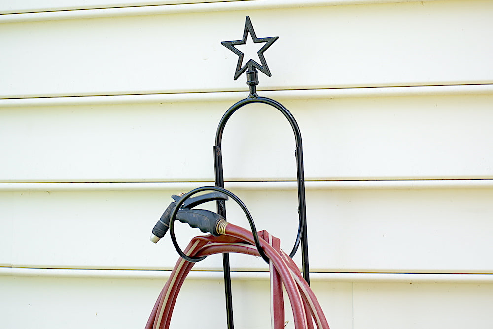 Hose Holder With Star - Heavy Duty With 3 Legs - Wrought Iron