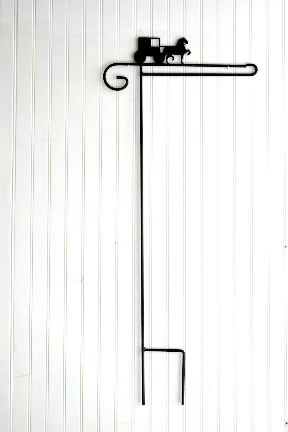 Small Garden Flag Holder With Amish Horse and Buggy Cutout Design