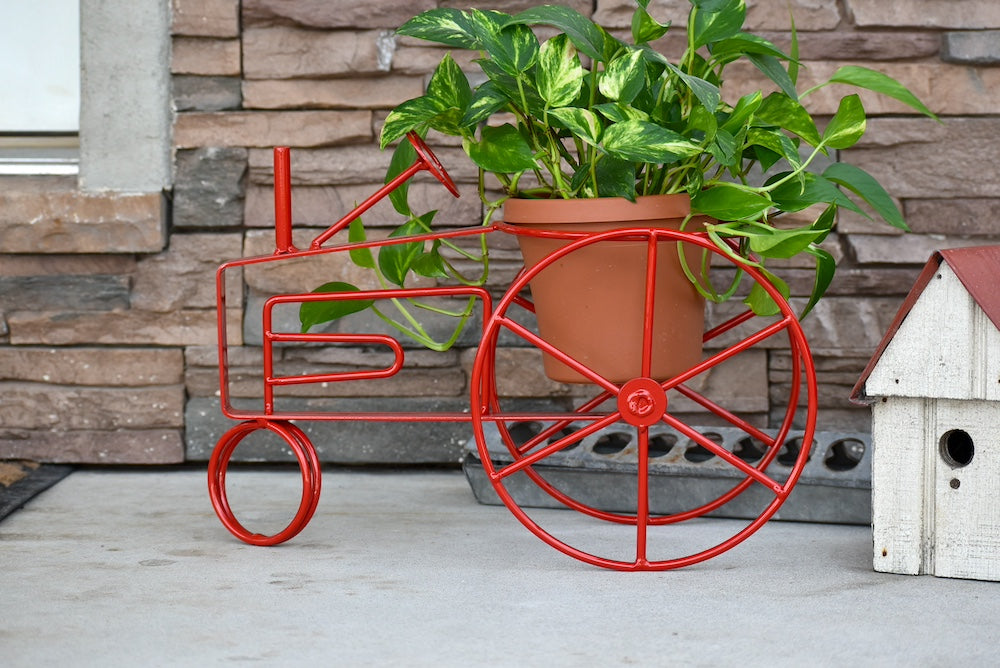 Red Colored Tractor Plant Holder for 7 3/8" Containers