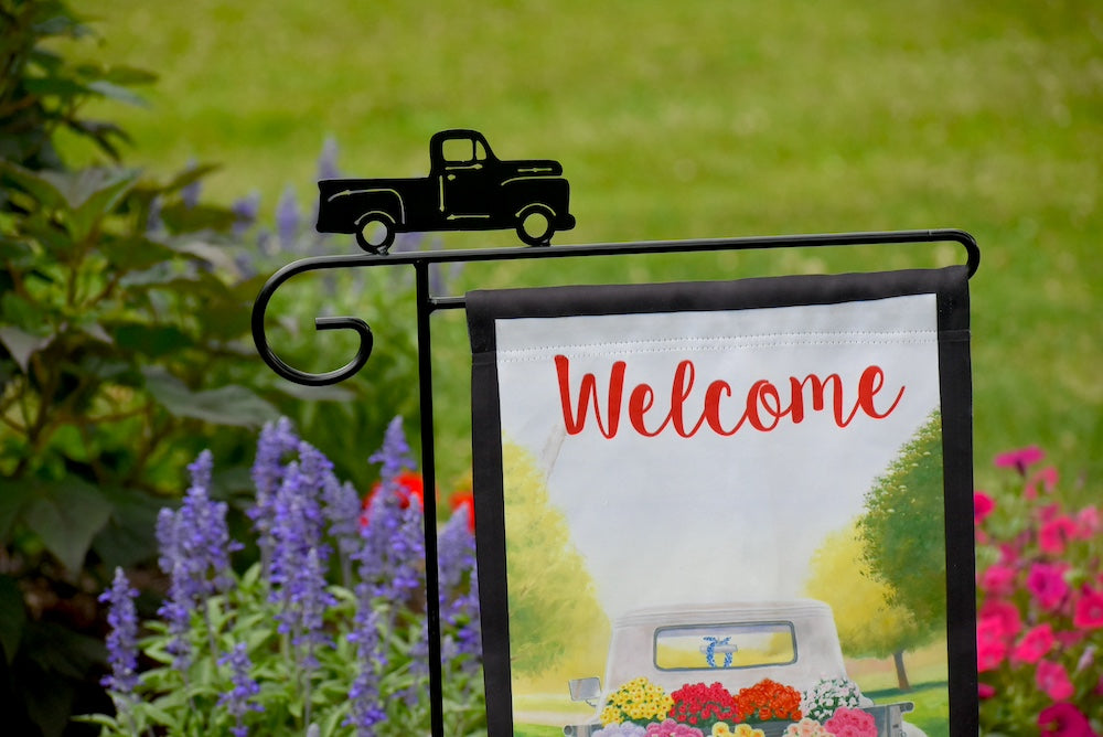 Small Garden Flag Pole With Truck Cutout Design