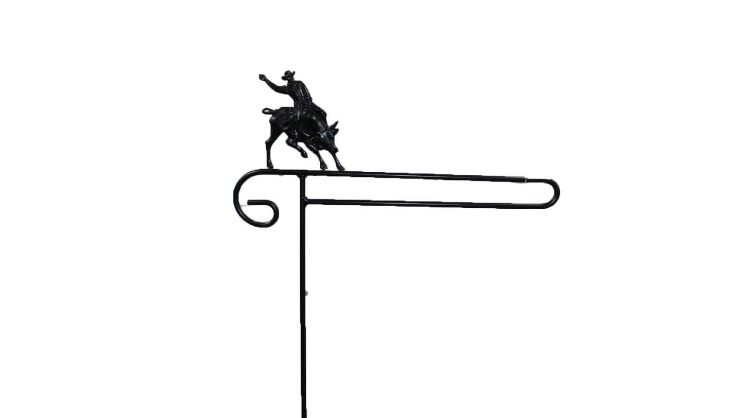 Small Garden Flag Holder With Bull Rider Cutout Design
