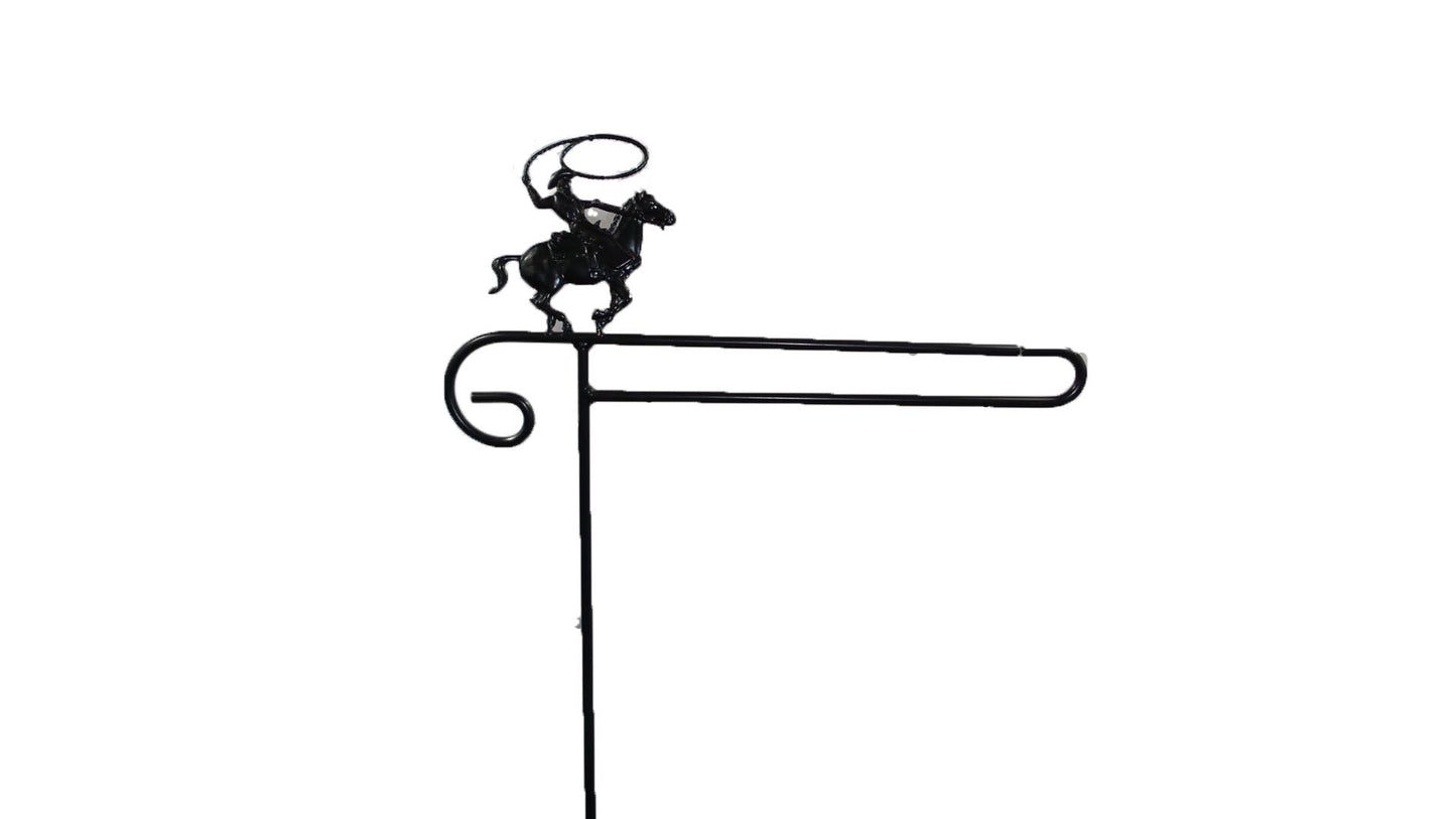 Small Garden Flag Holder With Cowboy on Horse Cutout Design