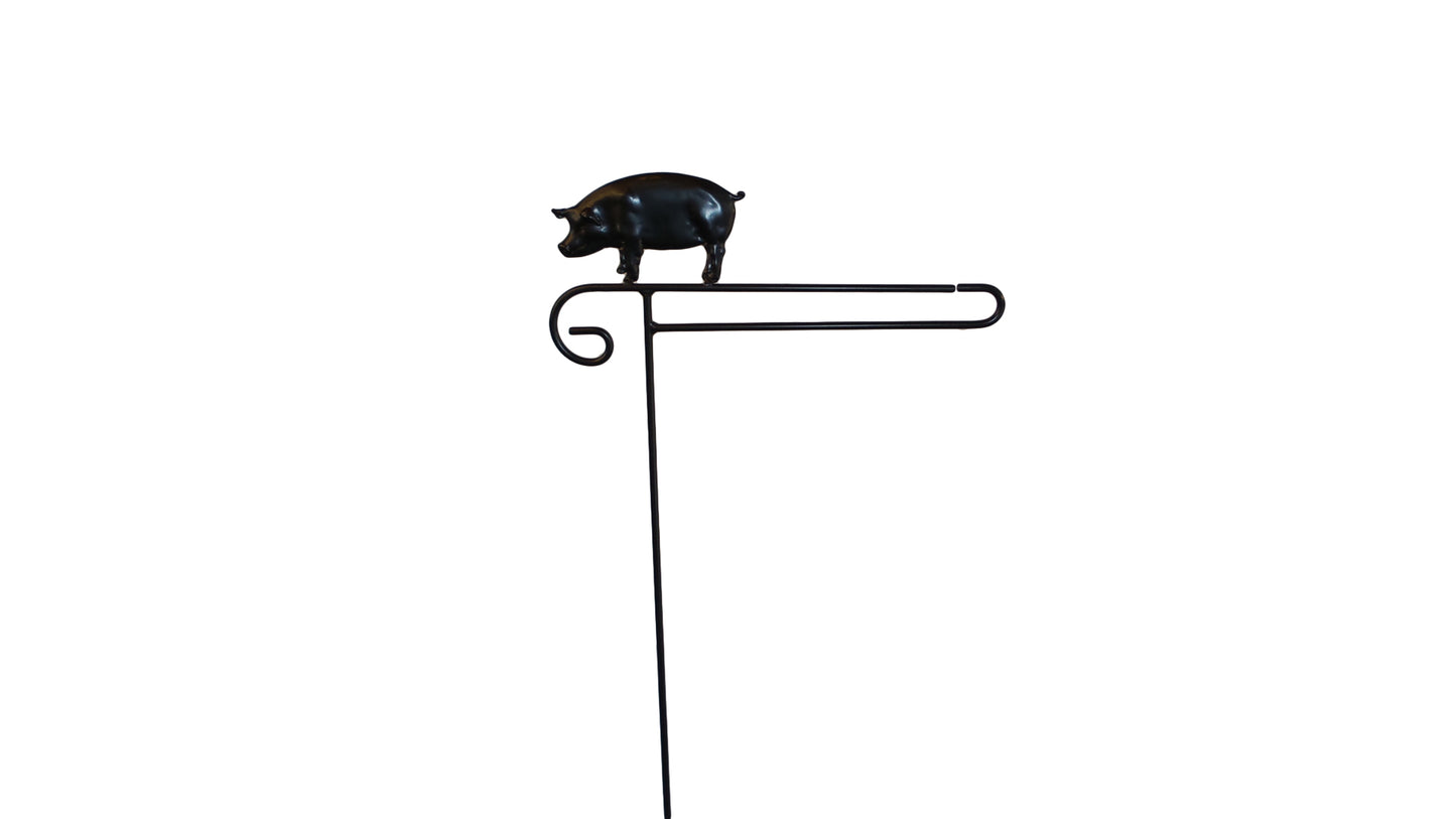 Small Garden Flag Holder With Pig Cutout Design