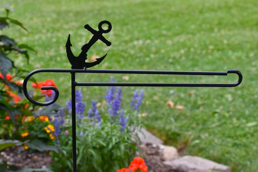 Small Garden Flag Holder with Anchor Cutout Design