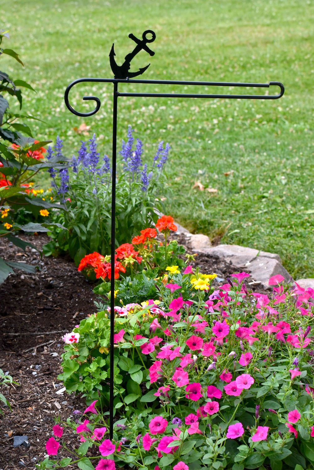 Small Garden Flag Holder with Anchor Cutout Design
