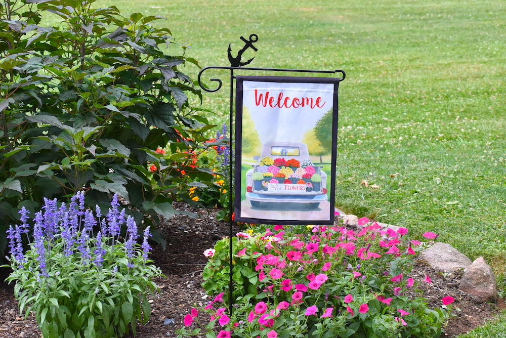Small Garden Flag Holder with Anchor Cutout Design