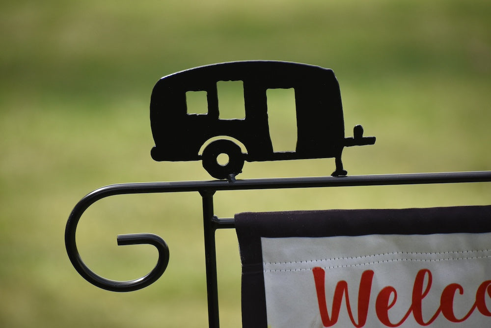 Small Garden Flag Holder With Camper Cutout Design