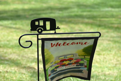 Small Garden Flag Holder With Camper Cutout Design