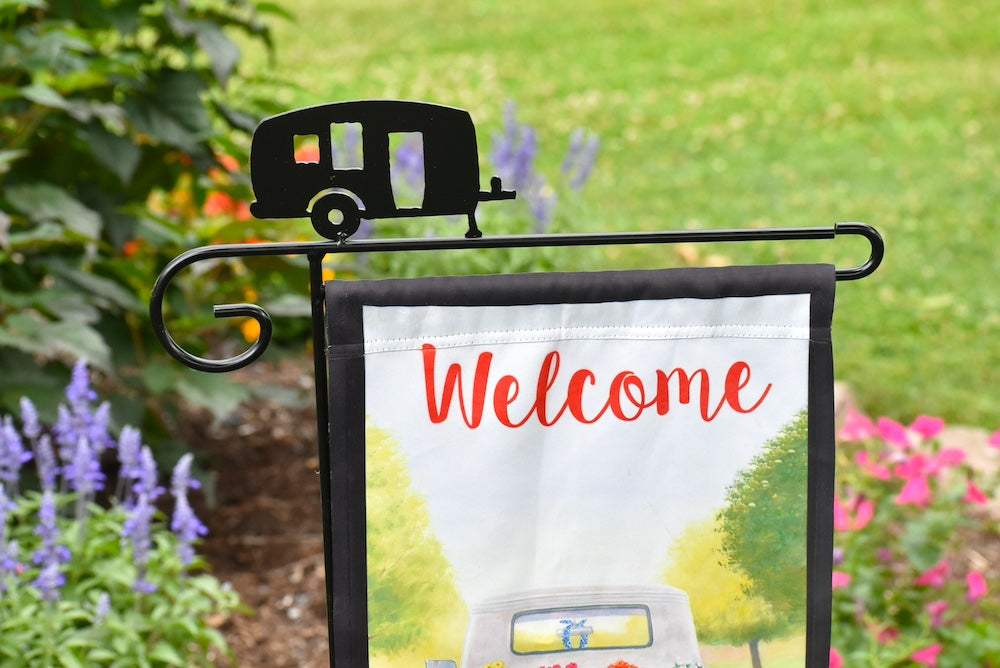 Small Garden Flag Holder With Camper Cutout Design