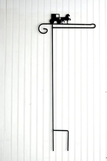 Small Garden Flag Holder With Amish Horse and Buggy Cutout Design