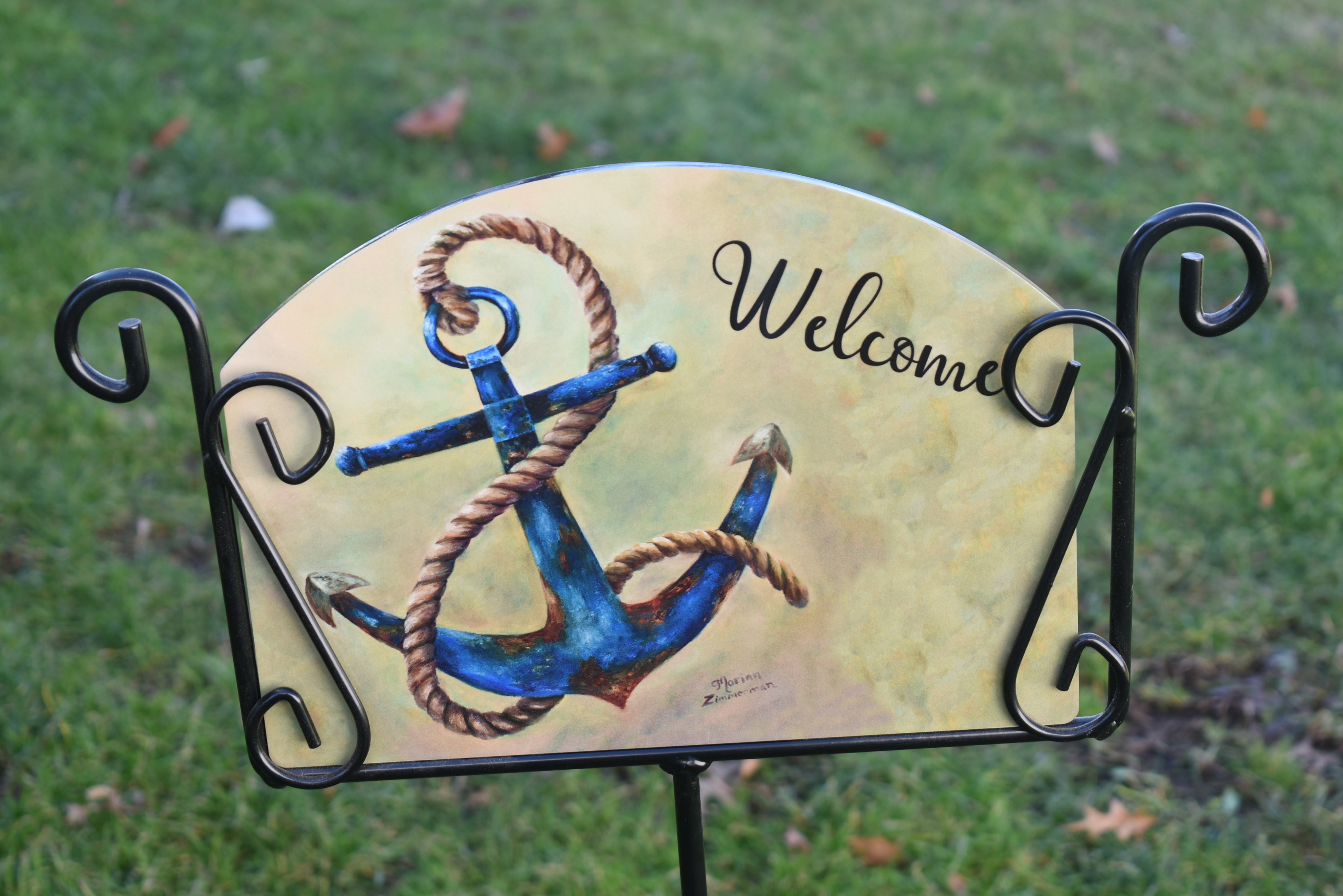 Welcome Anchor Large Aluminum Painted Sign – Garden Path PA