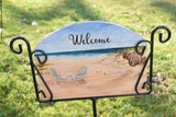 'Welcome' Beach Scene Hand-painted Aluminum Sign
