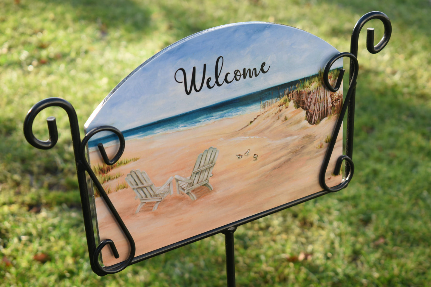 'Welcome' Beach Scene Hand-painted Aluminum Sign