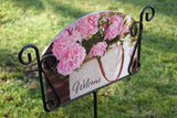 'Welcome' Flower Basket Aluminum Sign