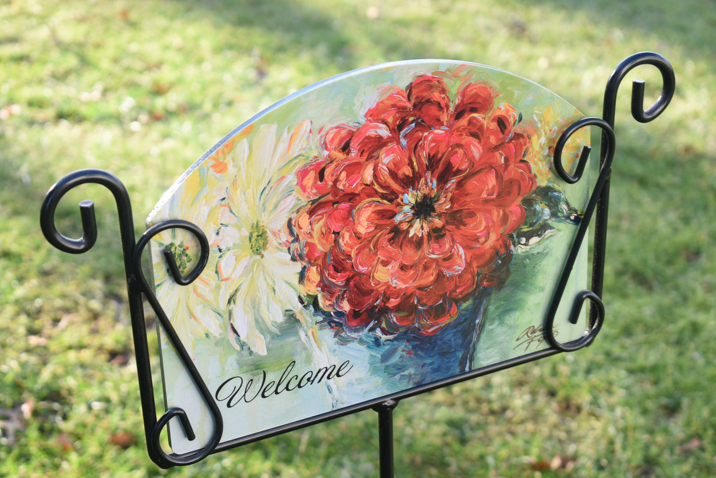 'Welcome' Flower Bouquet Painted Aluminum Sign
