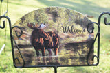 'Welcome' Moose In The River Scenic Landscape Painted Sign