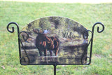 'Welcome' Moose In The River Scenic Landscape Painted Sign