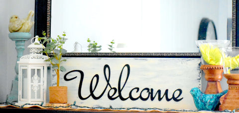 'Welcome' Painted Wooden Sign