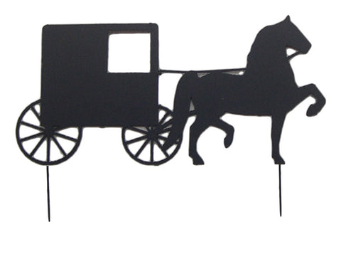 30" Horse And Buggy on Yard Stake - Flat Wrought Iron