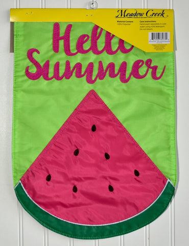 Hello Summer Watermelon on a Nylon Garden Flag for a Mini Flag Holder