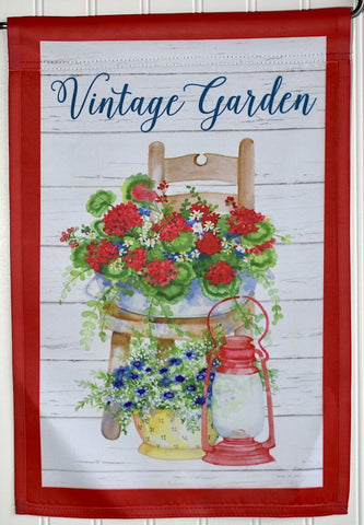 Flowers on Chair - Vintage Garden - on a Nylon Garden Flag for a Mini Flag Holder