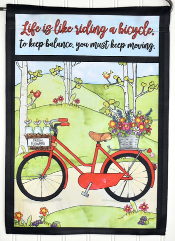 Bicycle With Flowers - Life is Like Riding a Bicycle - on a Nylon Garden Flag for a Mini Flag Holder