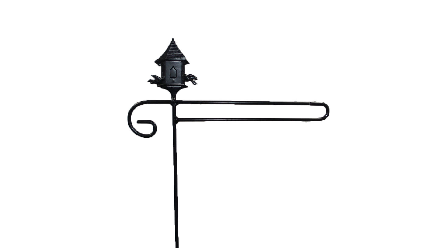 Small Garden Flag Holder With Birdhouse Cutout Design