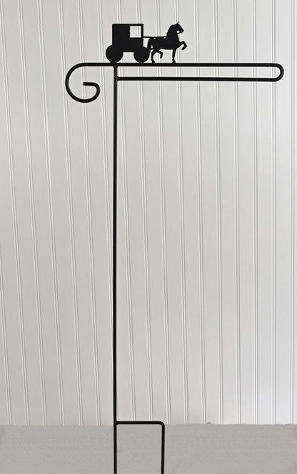 Small Garden Flag Holder With Amish Horse and Buggy Cutout Design