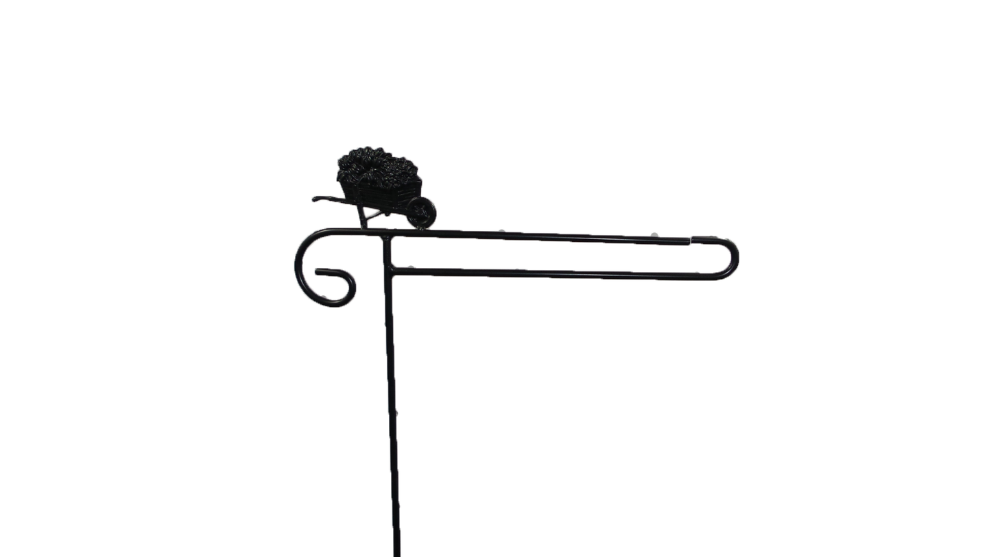 Small Garden Flag Holder With Wheelbarrow Cutout Design