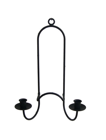 Wall Plate Holder With 2 Candle Holders - Wrought Iron